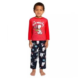 Peanuts Matching Unisex Boy/Girls 2-Piece Long-Sleeve Pajama Set, Navy/Red, 4
